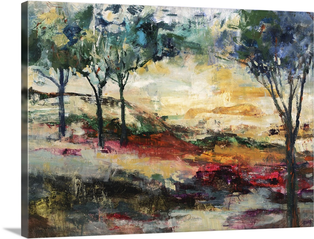 Contemporary abstract painting resembling a clearing of trees.
