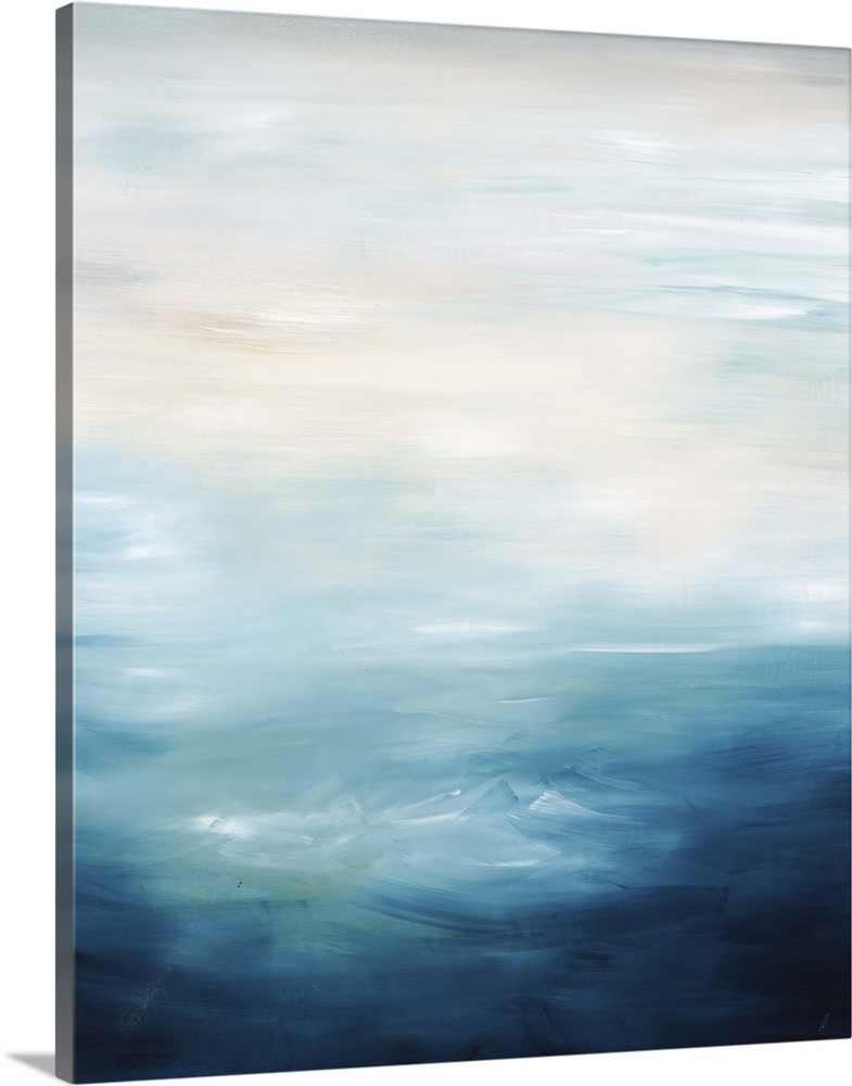 Seascape painting with open waters in shades of blue and neutral tones.