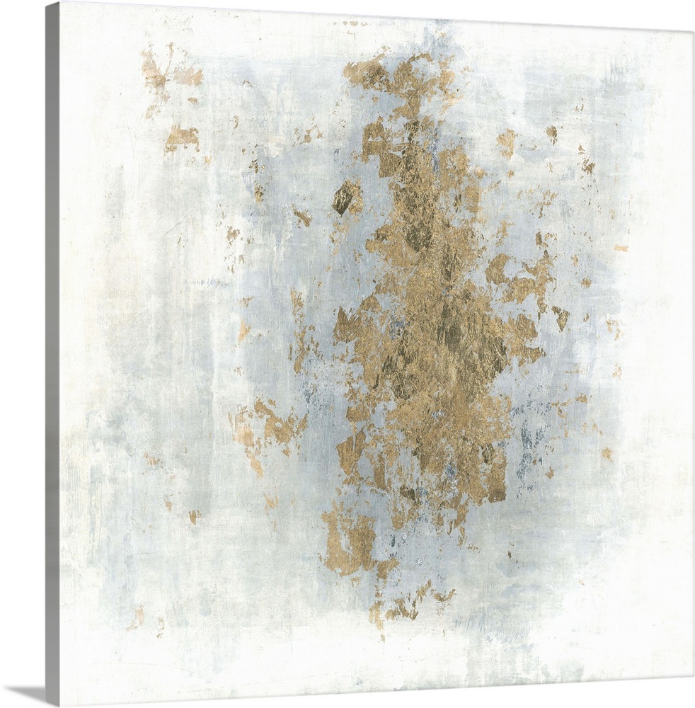Square abstract art with a cloudy blue and white background and gold foil center.