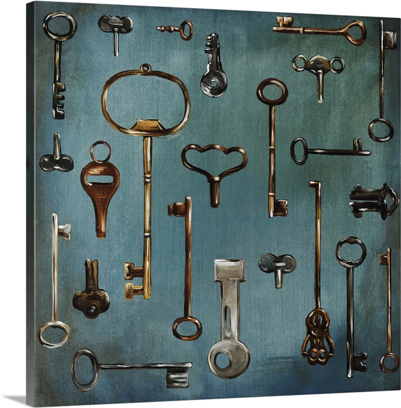 Collection Of Antique Keys In A Square Art: Canvas Prints, Frames & Posters