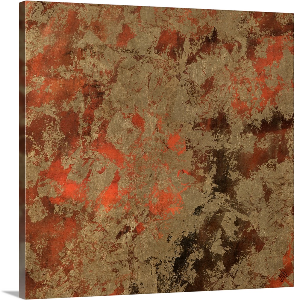 This square shaped decorative accent is a wall hanging panel of warm paints with intriguing textures.