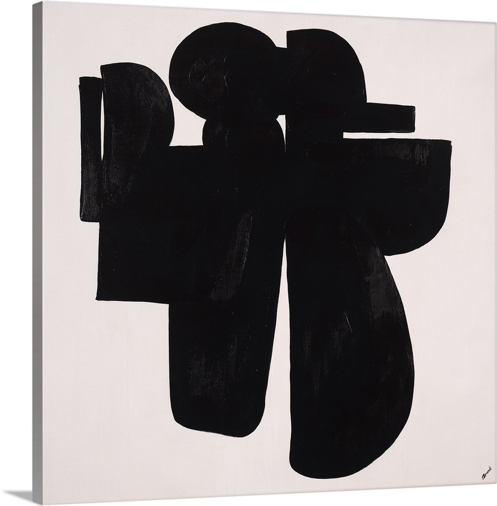 Abstract painting using heavy black paint to make shapes, almost appearing as something in silhouette.