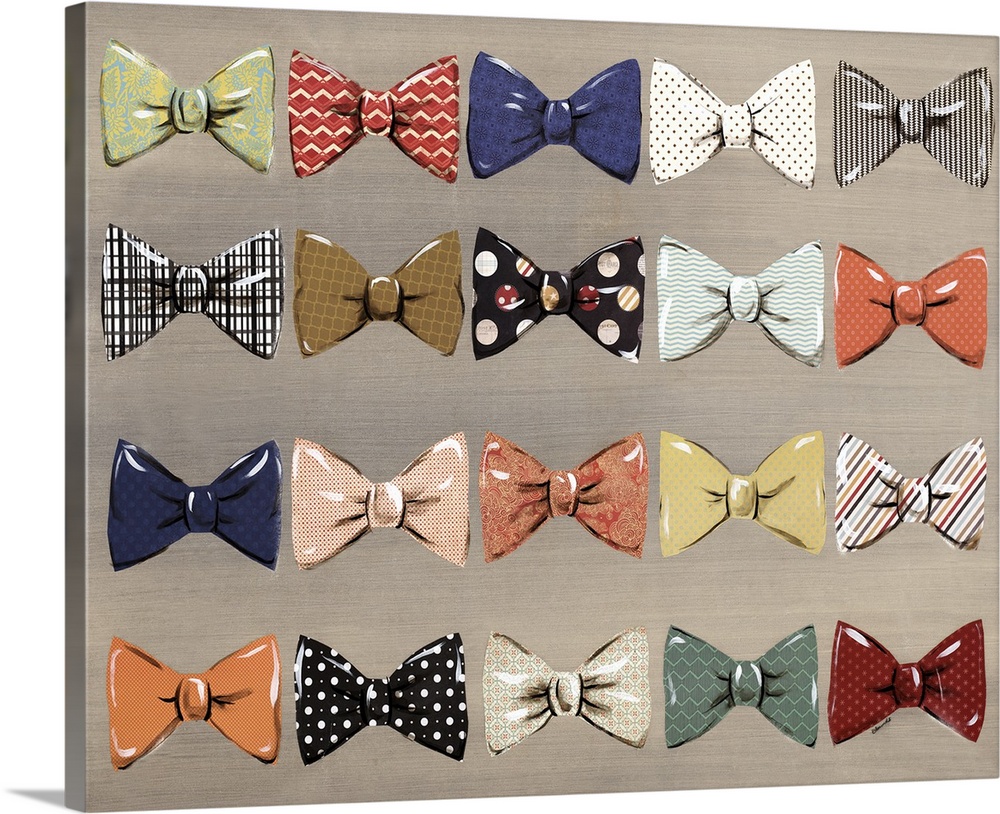 Artistic design of rows of patterned bow ties.