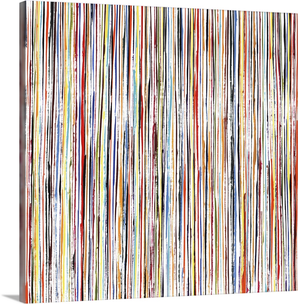 Contemporary painting of multi- colored lines in a vertical direction.