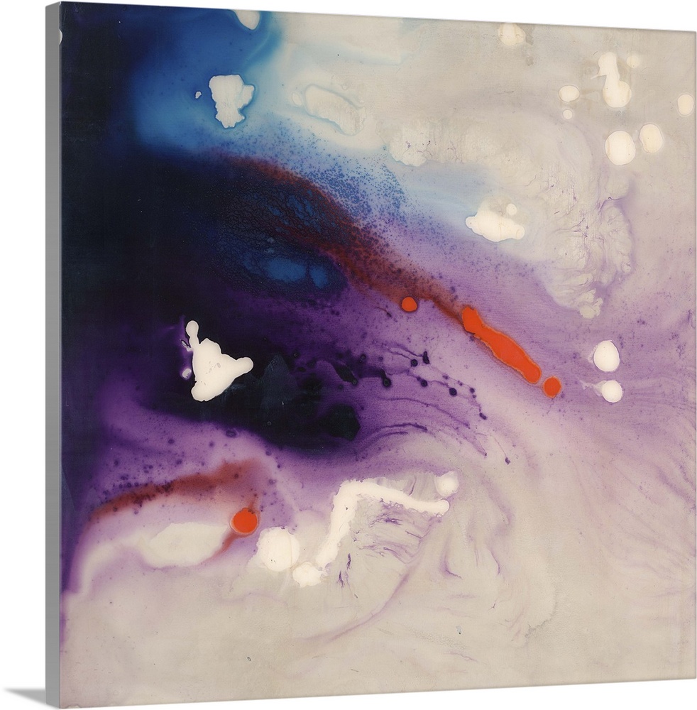 Contemporary abstract painting of what looks like flowing dark purple liquid.