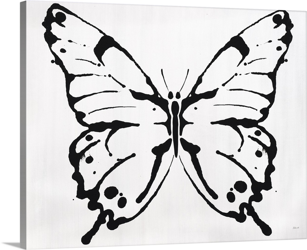 Black outline of a butterfly on a solid white background.