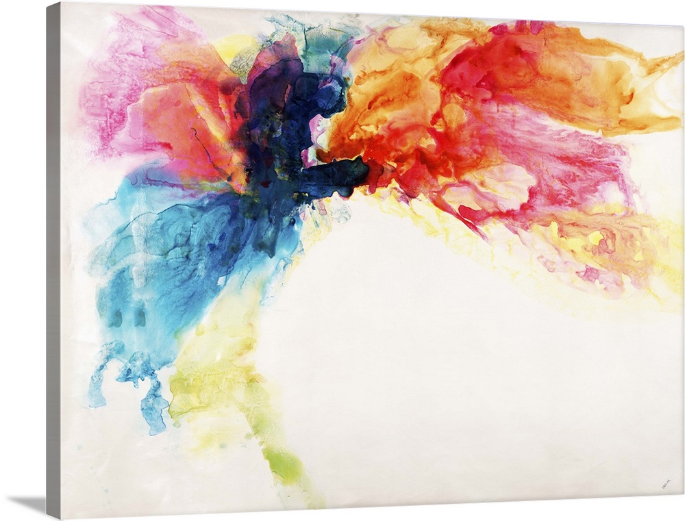 Contemporary abstract painting using a variety of colors to create a colorful cloud-like shape.