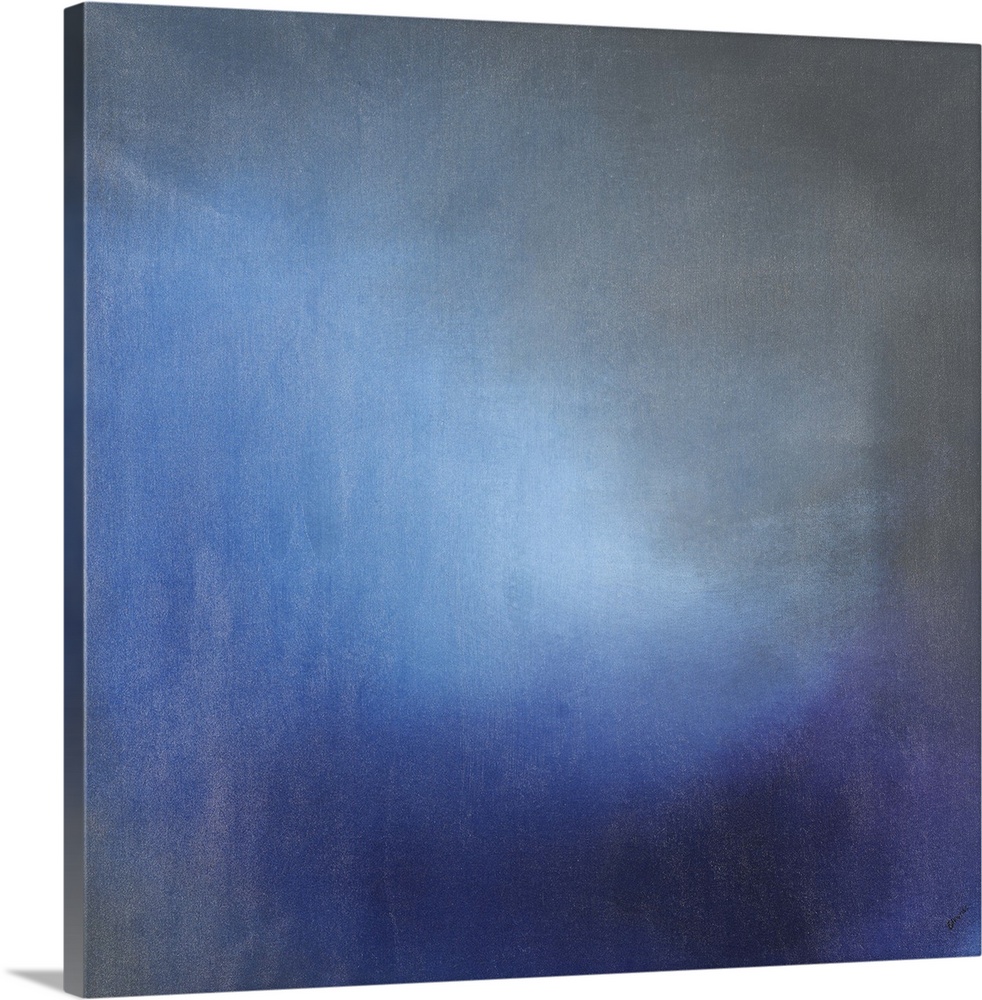 Contemporary abstract painting using tones of blue to create depth.