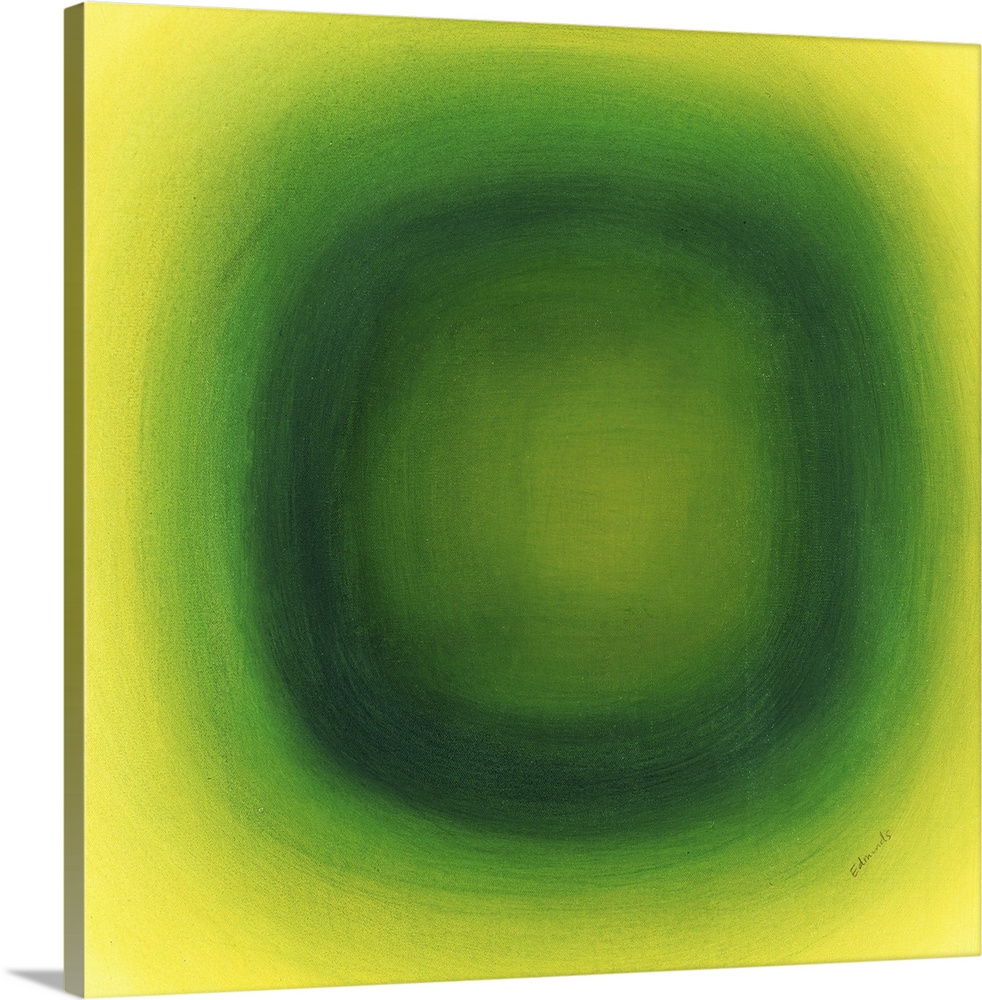 A contemporary abstract painting of a green circle with gradating green circles moving concentrically outward.