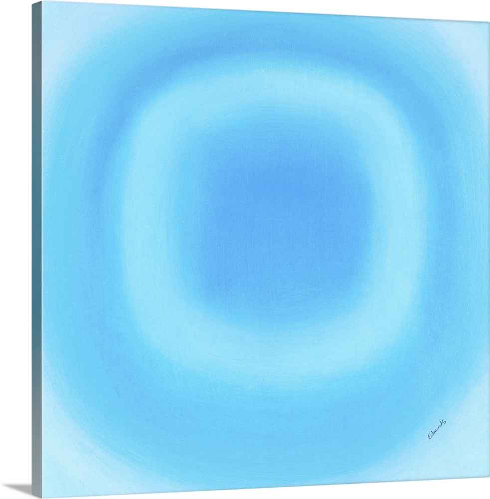 A contemporary abstract painting of a blue circle with gradating green circles moving concentrically outward.