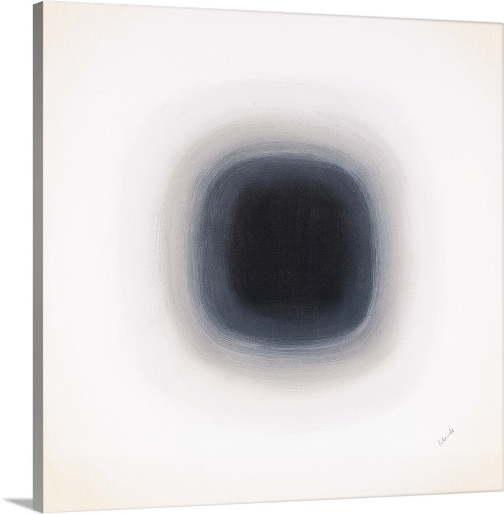 A contemporary abstract painting of a black circle with gradating green circles moving concentrically outward.