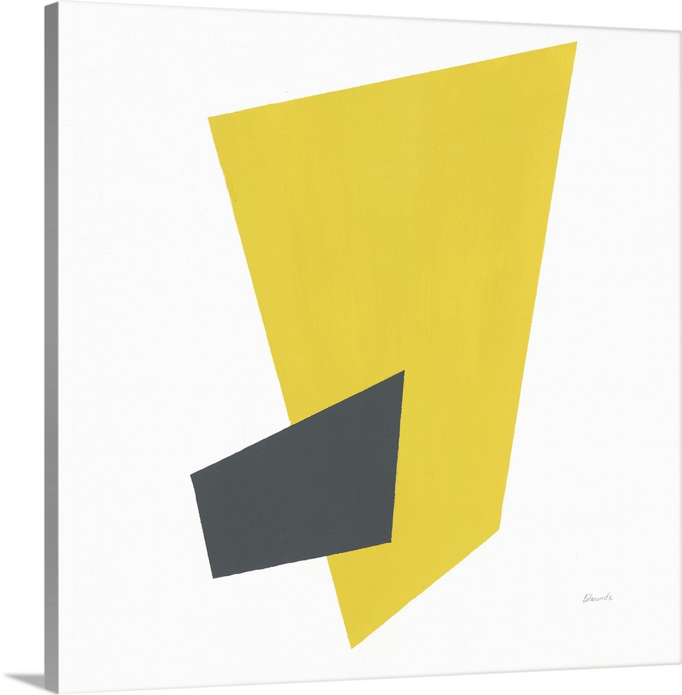 Contemporary suprematist-style abstract artwork with a yellow and grey block intersecting.