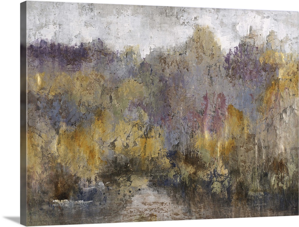 Contemporary abstract painting using earth tones to create an abstracted forest landscape.