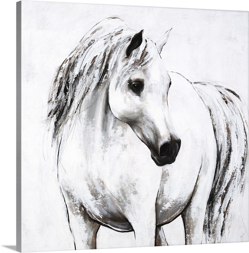 Square painting of a white horse.