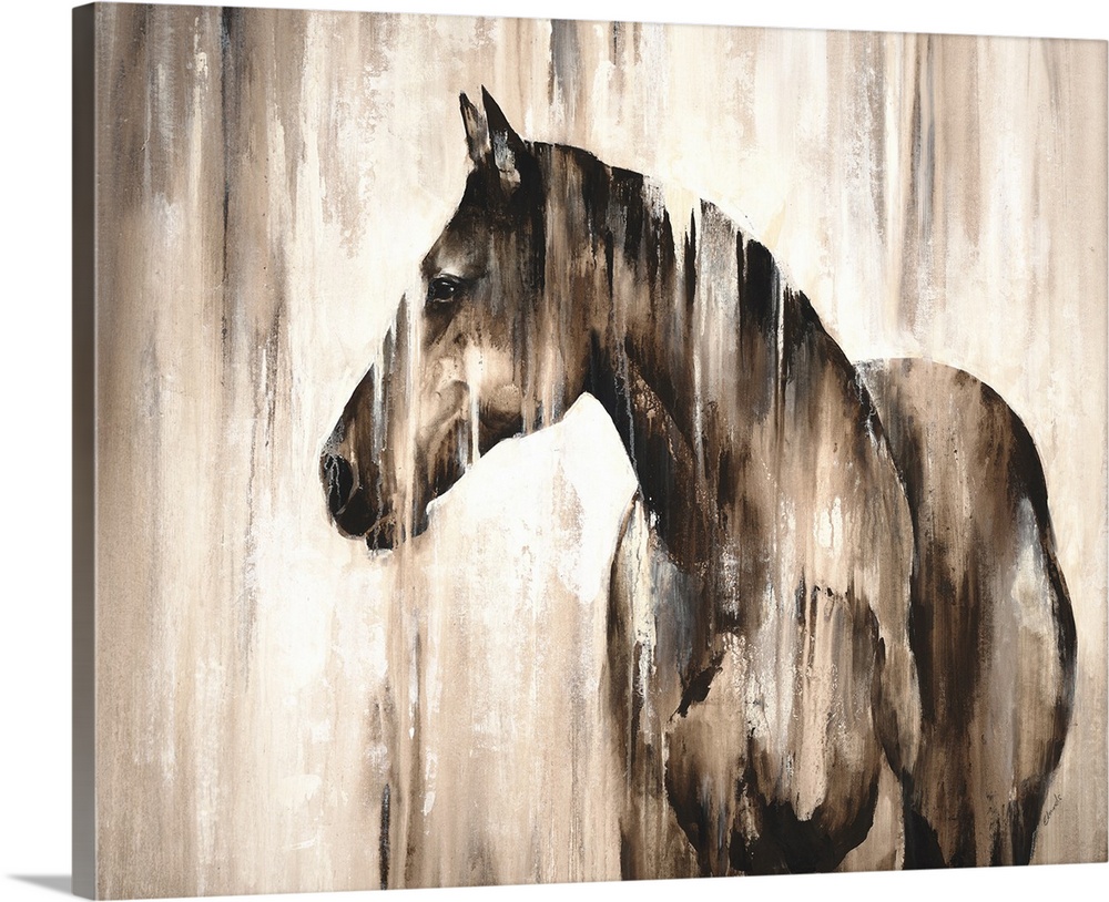 Contemporary painting of a horse in shades of brown and white.