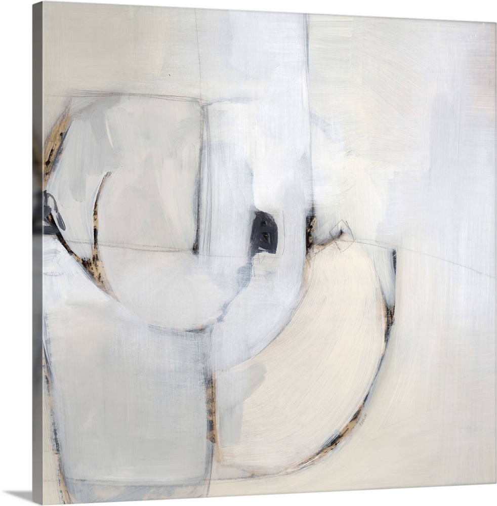 Contemporary abstract painting in pale shades of grey.