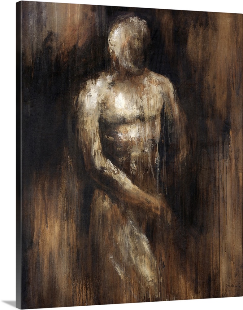 Abstracted painting by Sydney Edmunds of the male figure against a dark background.