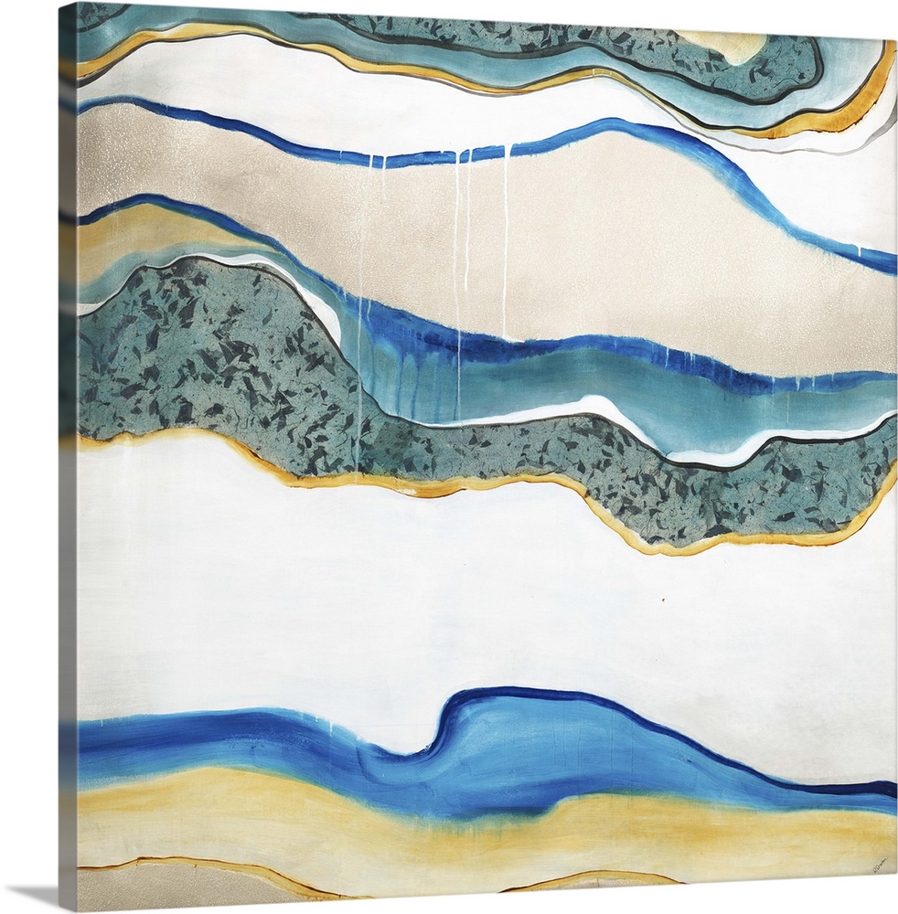 Contemporary abstract painting using contrasting colors to create a marble-like texture.
