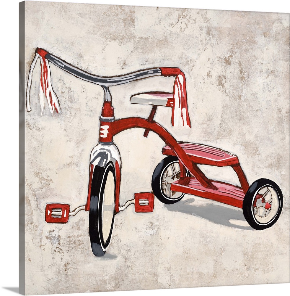 Contemporary painting of a bright red tricycle.