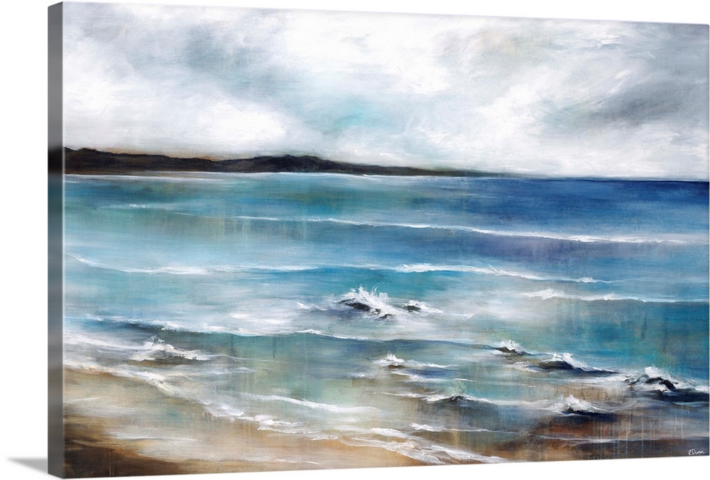 Contemporary seascape painting of shallow waves on the beach.