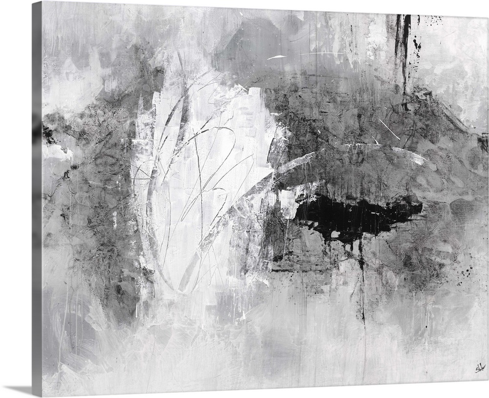 Contemporary abstract artwork in gritty shades of white and grey.