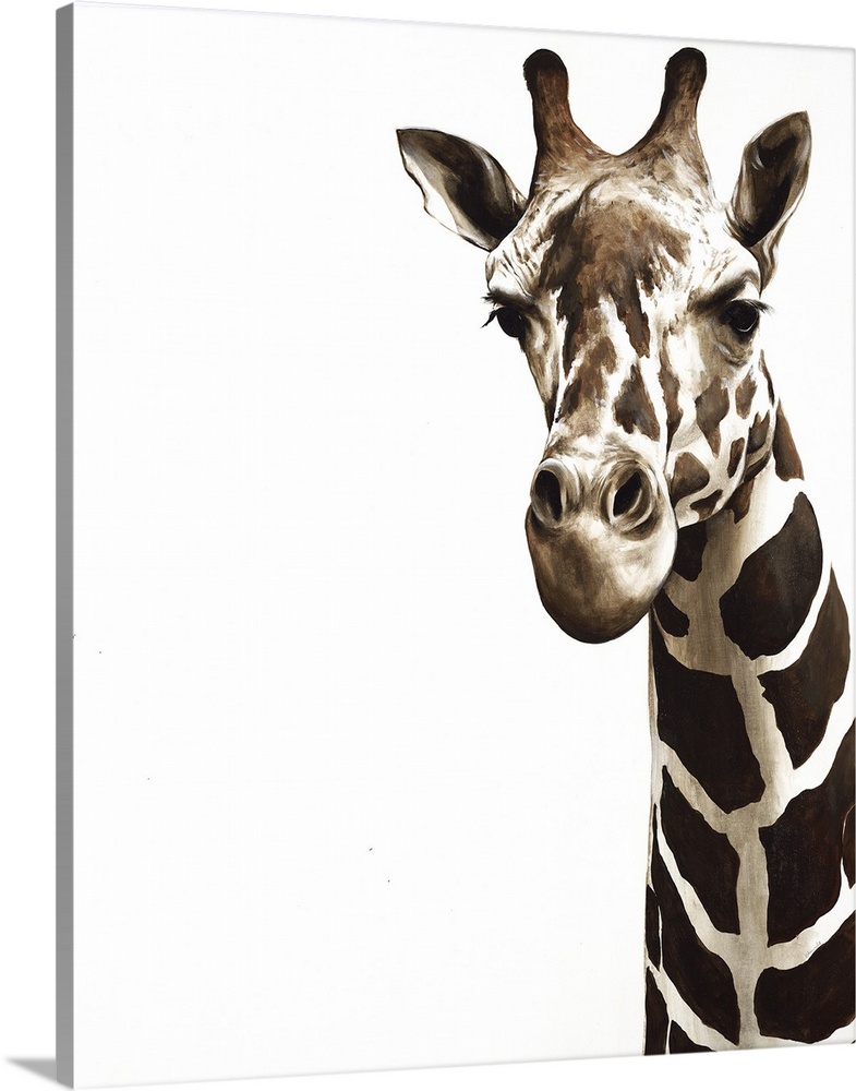 Contemporary painting of a close-up of a giraffe looking forward.