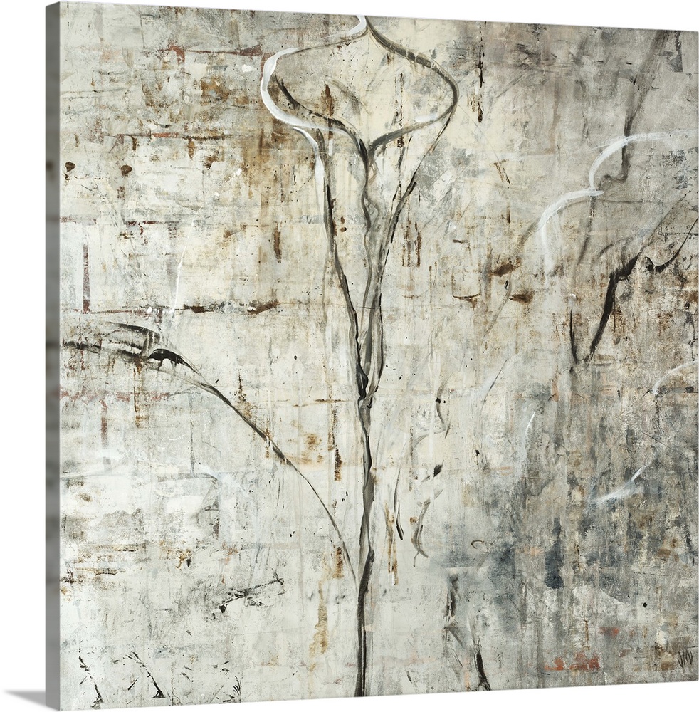 Semi-abstract contemporary painting with faint outlines of calla lilies.