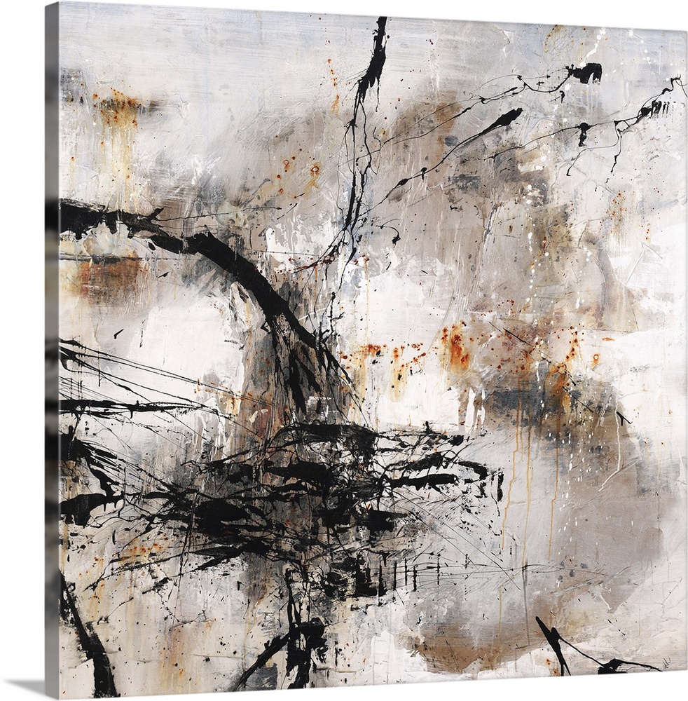 Contemporary abstract painting using dark earthy tones.