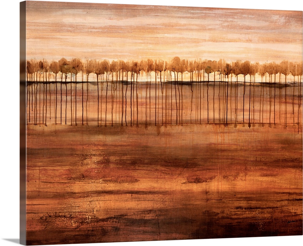 Abstract grungy painting of trees planted in the ground at the top and their roots running down through the ground.