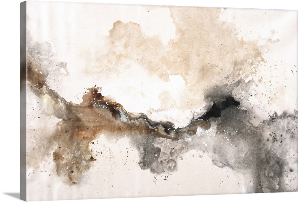 Contemporary abstract painting in earthy tones of brown and grey.