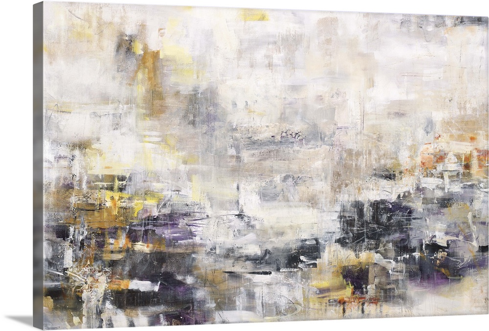 Contemporary abstract artwork in shades of white, grey, gold.