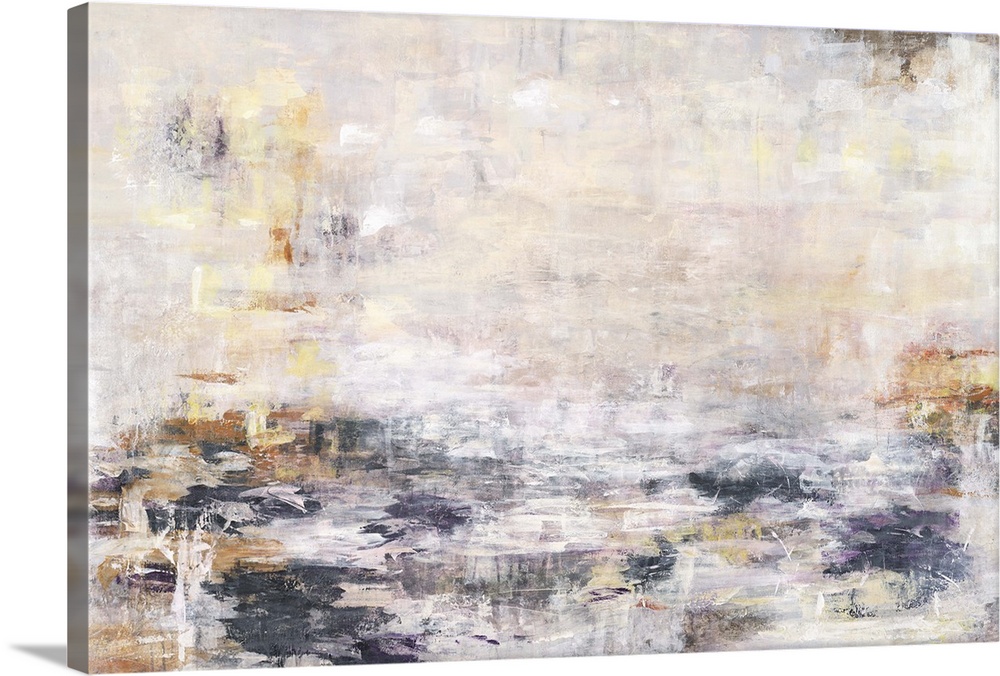 Contemporary abstract artwork in shades of white, grey, gold.