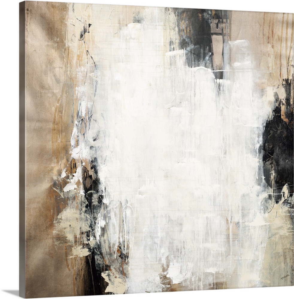 Contemporary abstract artwork in black and brown shades with bright white in the center.