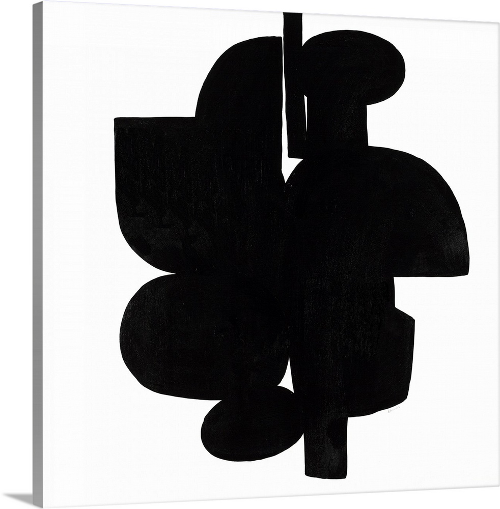 Square art that has dark black shapes connecting on a white background with a minimalist feel.