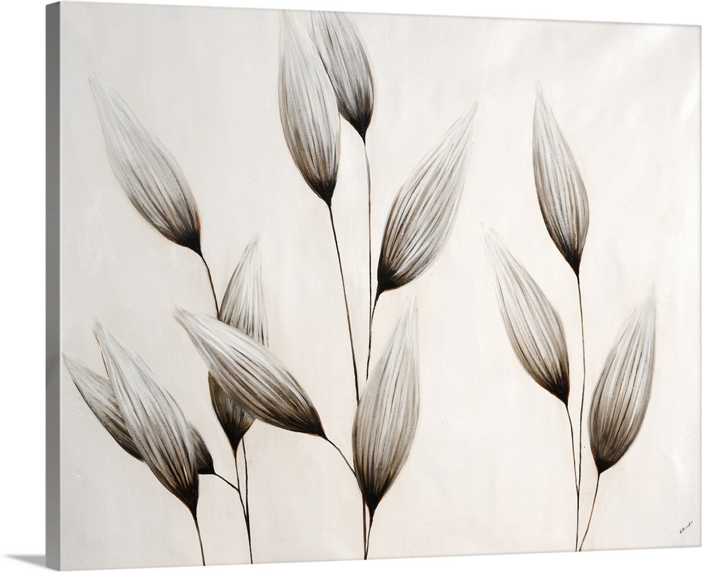 Contemporary painting of wheat stalks in neutral monotone.