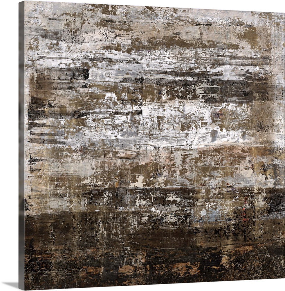 Contemporary abstract painting in rough brown shades.