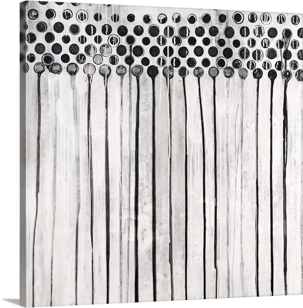 Contemporary abstract painting in black and white, with a dripping paint effect.