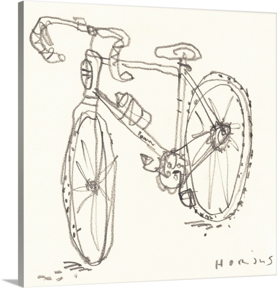 A simple pencil line doodle drawing of a road bike.