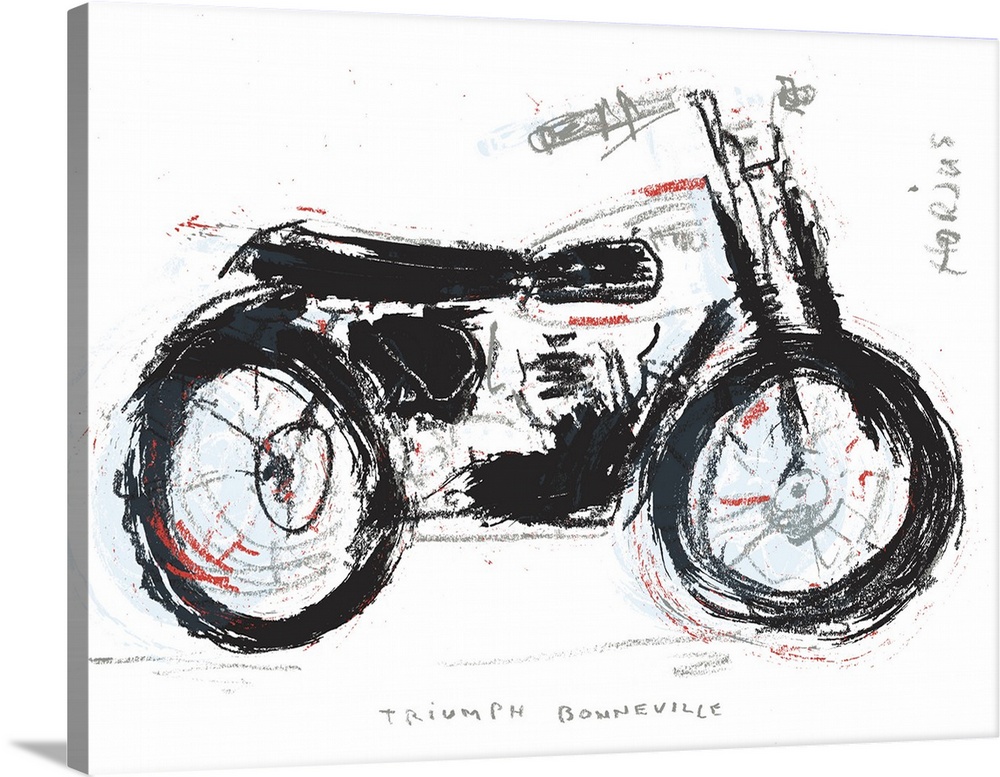 Mixed media artwork of a vintage motorcycle.