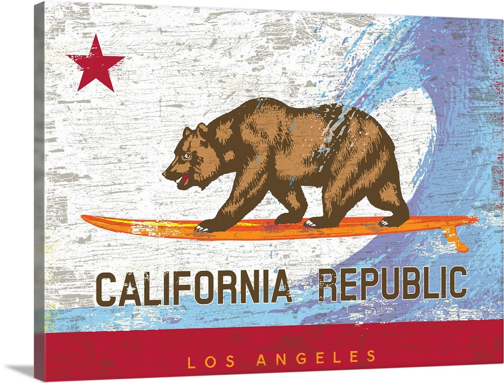 California Republic Banner State Flag Surfing Bear Surfboard Surfer Board New 