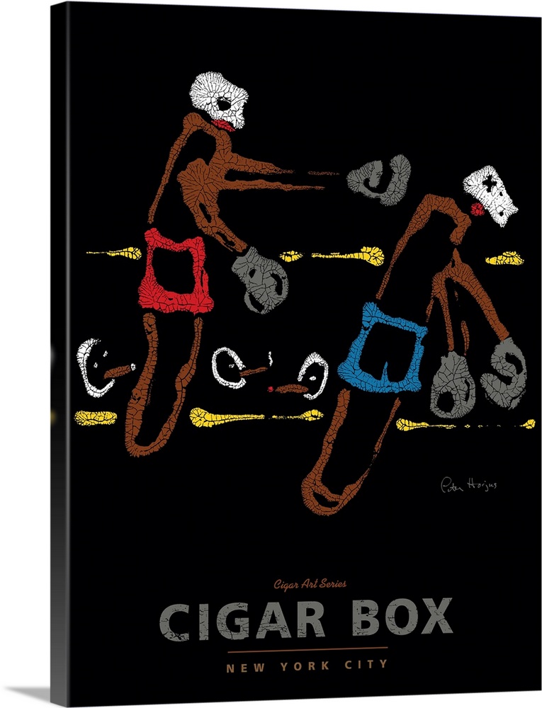 Wall art cigar poster of two cigars boxing in a boxing ring with the words Cigar Box.