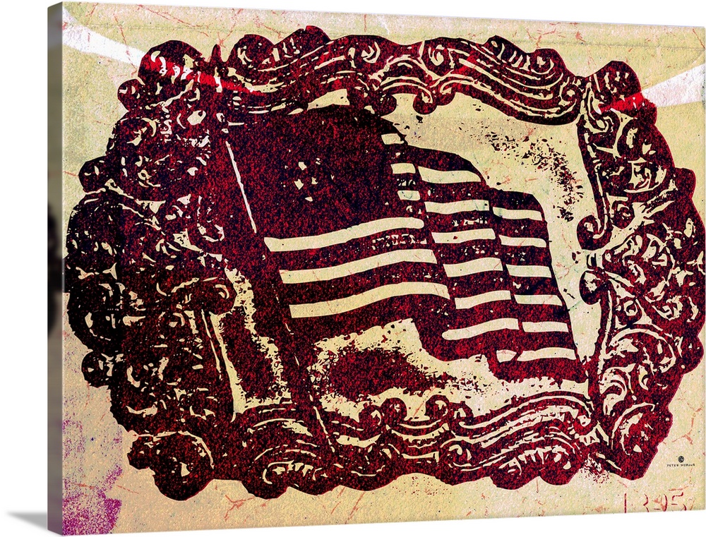 Old flag buckle design with an american flag and the daye 1895 stamped in the corner of old, aged and distressed paper.