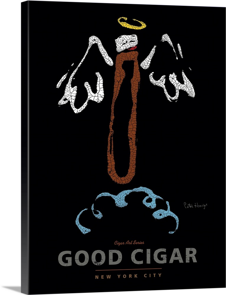 Wall art cigar poster of a good cigar with halo and angel wings with the words Good Cigar.