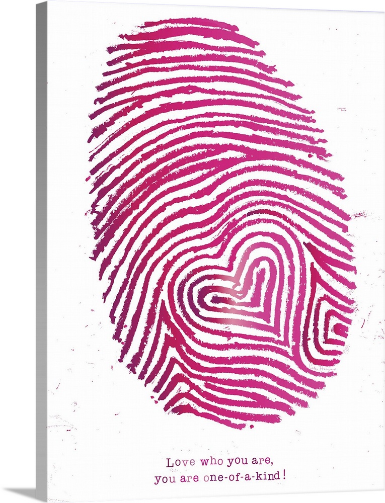 Large pink fingerprint with heart in the middle.