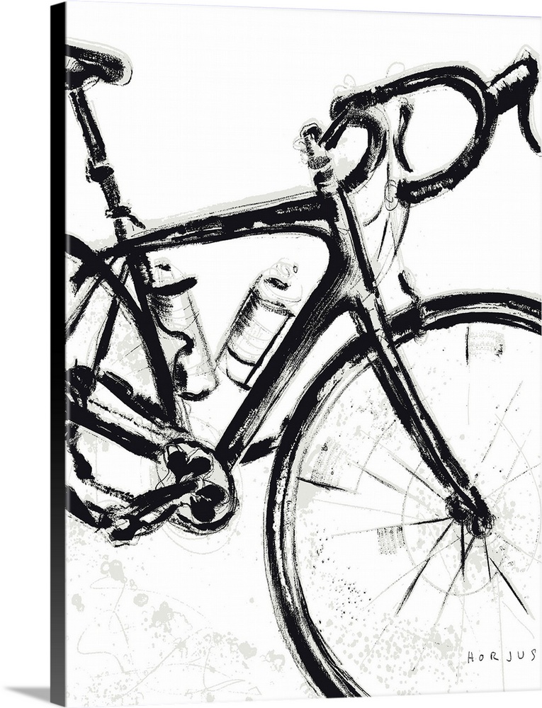 A brush wash painting of a race road bike.