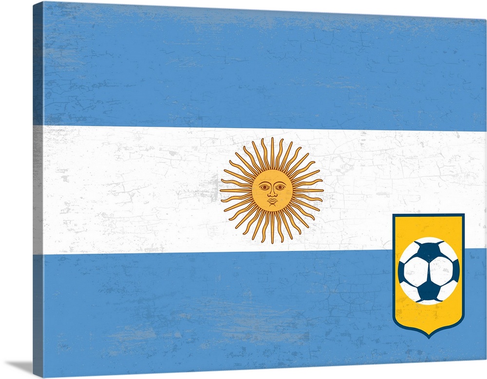 Flag of Argentina with soccer crest with soccer ball.