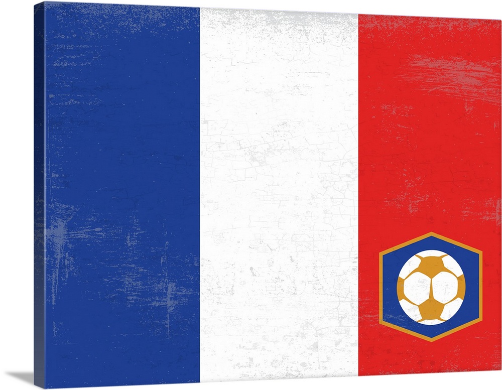 Flag of France with soccer crest with soccer ball.