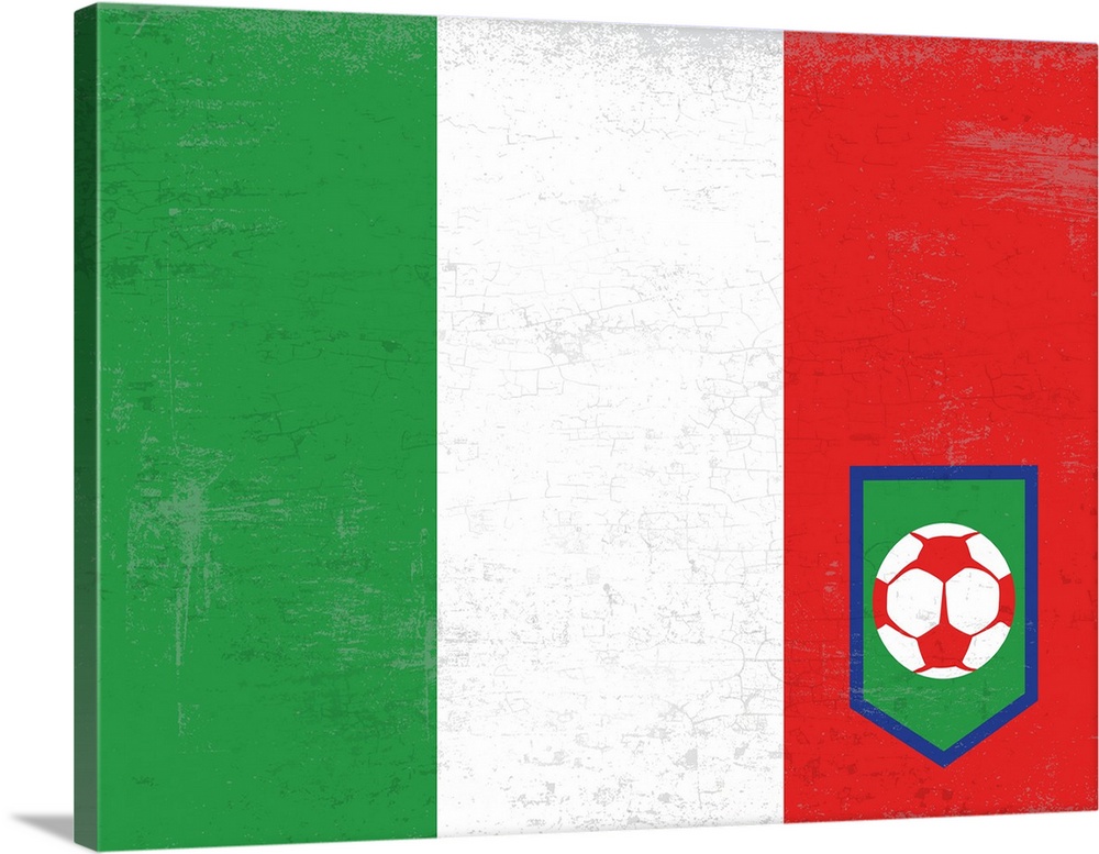 Flag of Italy with soccer crest with soccer ball.