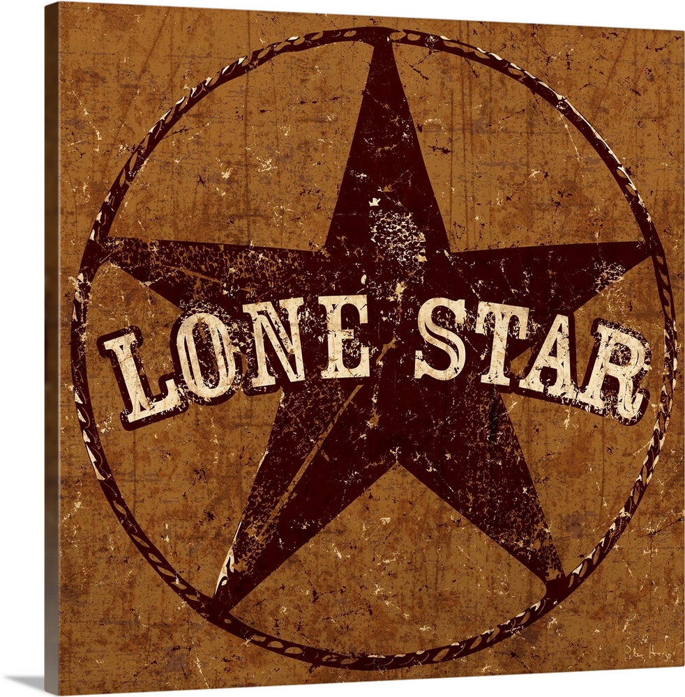 The quintessential Texas lone star image in a distressed background.