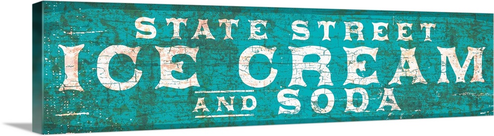 Vintage rusty 1890's distressed trade sign wall art with typography reading State Street Ice Cream.